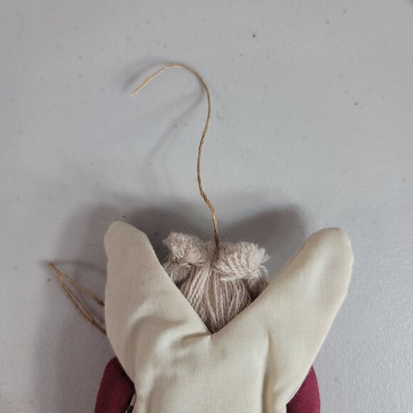 Vintage Christmas Rag Doll Country Angel Ornaments Set of 2 Yarn Hair Button Leg - Picture 4 of 7